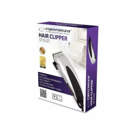 Aparat de tuns cu fir Esperanza Stylist, EBC003, Negru/Argintiu