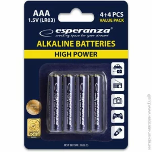 Baterii Alcaline Esperanza, EZB104, AAA, 8 buc, Blister