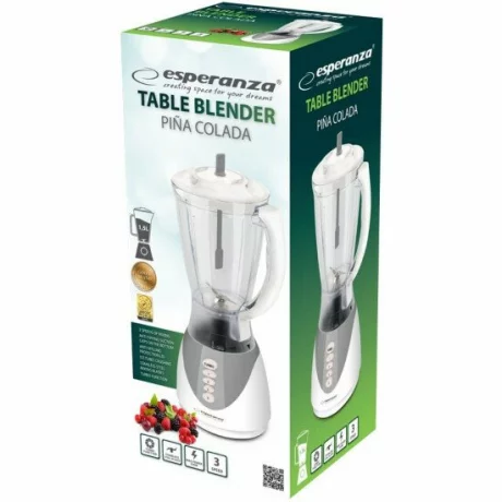 Blender Esperanza Pina Colada, EKM023E, 350 W, 1.5l, Alb/Argintiu