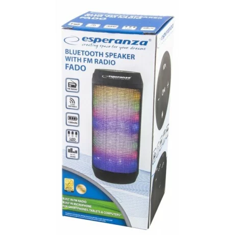 Boxa portabila FM Esperanza Fado, EP133K, radio FM, BT, USB, microSD, 2x3W, 1200mAh, Negru