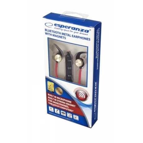 Casti bluetooth cu microfon Esperanza Magnetic Metal, EH186, Negru/Rosu
