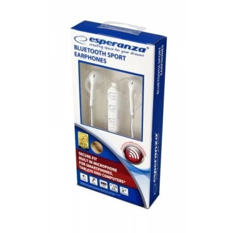 Casti bluetooth cu microfon Esperanza Sport, EH187W, Alb