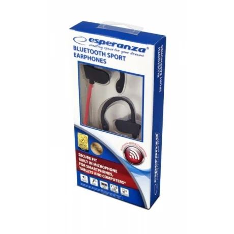 Casti bluetooth cu microfon Esperanza Sport, EH188R, Negru/Rosu