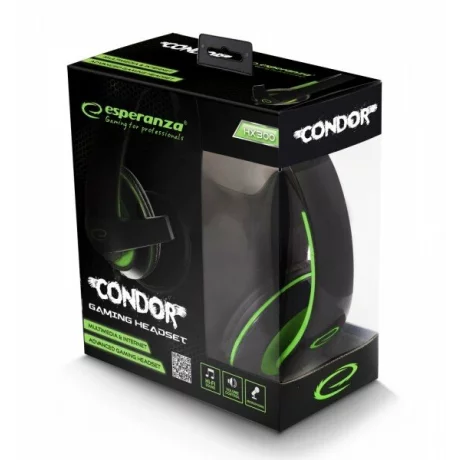 Casti gaming cu microfon Esperanza Condor, EGH300G, stereo, 2m, Negru/Verde