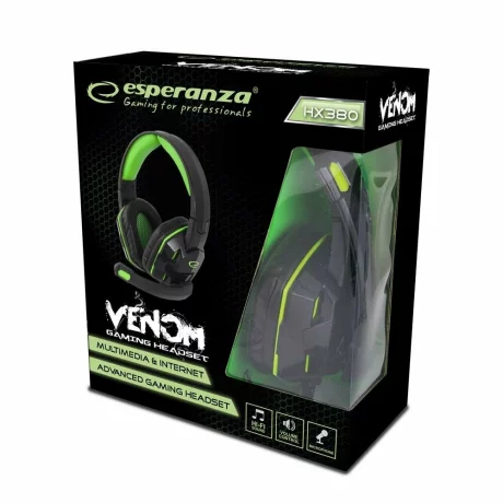 Casti gaming cu microfon Esperanza Venom, EGH380, stereo, 2m, Negru/Verde