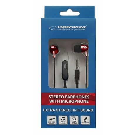 Casti stereo cu microfon Esperanza EH193KR, Negru/Rosu