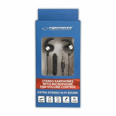 Casti stereo cu microfon Esperanza, EH200K, control volum, Negru