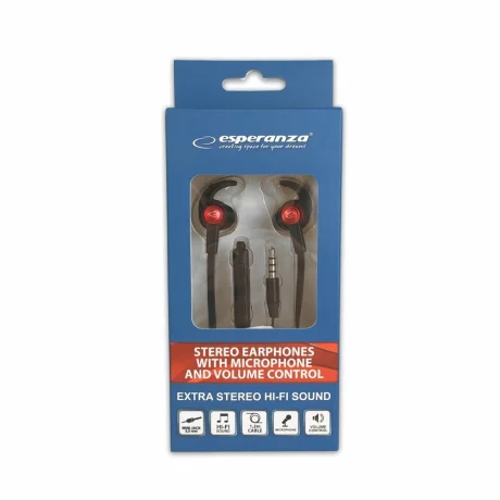 Casti stereo cu microfon Esperanza EH201KR, Negru/Rosu