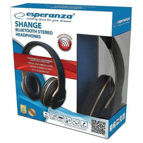 Casti stereo wireless cu microfon Esperanza Shange, EH220, Bluetooth, pliabile, Negru/Auriu