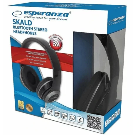 Casti stereo wireless cu microfon Esperanza Skald, EH221, Bluetooth, Negru