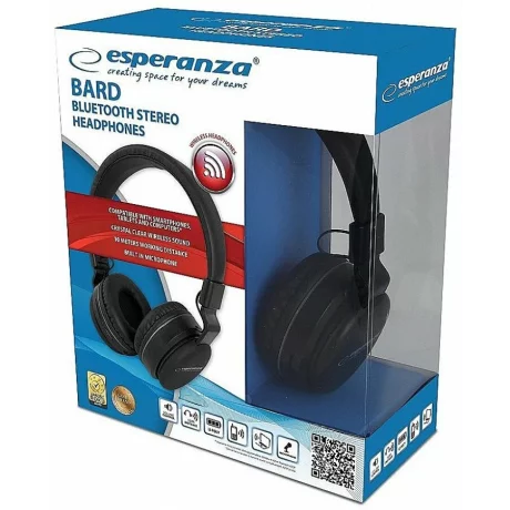 Casti stereo wireless Esperanza Bard, EH218, Bluetooth, Negru
