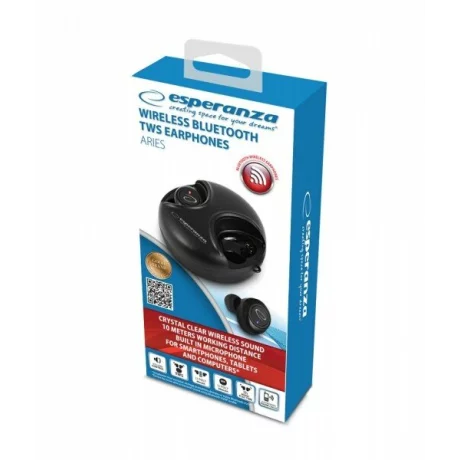Casti True Wireless cu microfon Esperanza Aries, EH228K, Bluetooth, Touch control, Negru