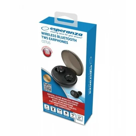 Casti True Wireless cu microfon Esperanza Cetus, EH229K, Bluetooth, Touch control, Negru