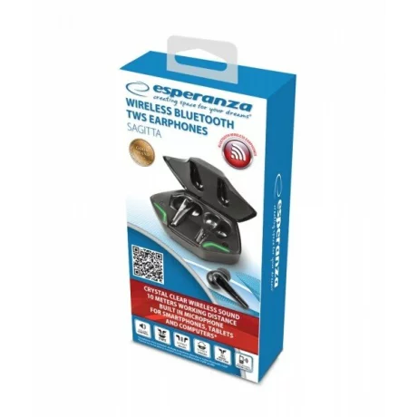 Casti True Wireless cu microfon Esperanza Phoebe, EH231K, Bluetooth, Touch control, Negru