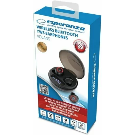 Casti True Wireless cu microfon Esperanza Volans, EH236K, Bluetooth, Touch control, Negru