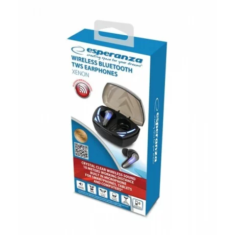 Casti True Wireless cu microfon Esperanza Xenon, EH232K, Bluetooth, Touch control, Negru