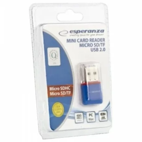 Cititor de card Esperanza EA134B, MicroSD, USB 2.0, Albastru