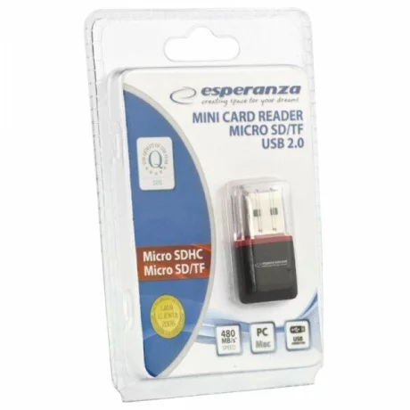 Cititor de card Esperanza EA134K, MicroSD, USB 2.0, Negru
