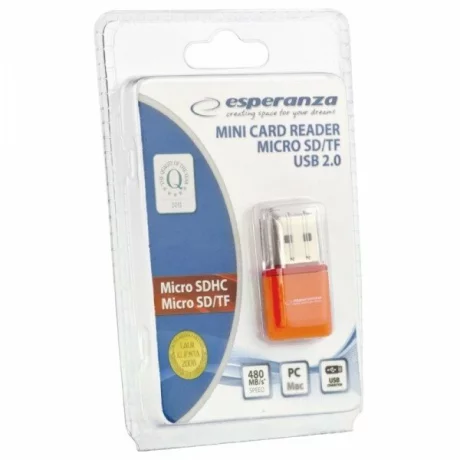 Cititor de card Esperanza EA134O, MicroSD, USB 2.0, Portocaliu