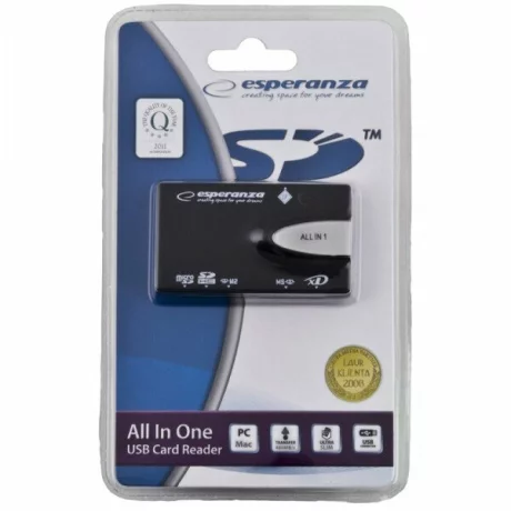 Cititor de carduri Esperanza EA129, All in one, USB 2.0, Negru