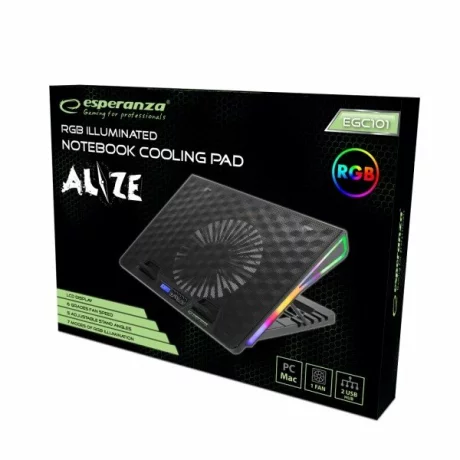 Cooler laptop gaming Esperanza Alize, EGC101, iluminare RGB, Negru