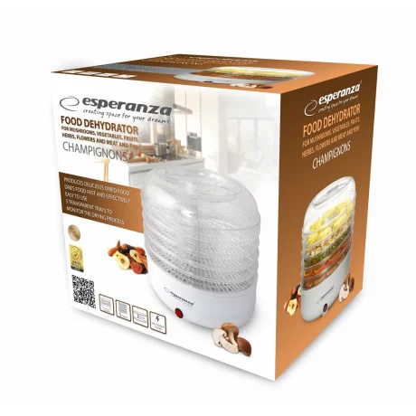 Deshidrator pentru alimente Esperanza Chapignons, EKD001, 125W, 5 tavi, Alb