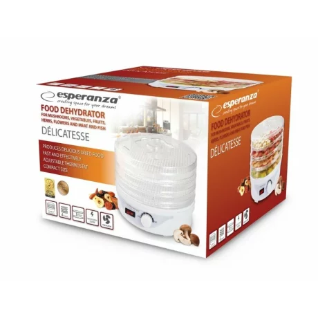 Deshidrator pentru alimente Esperanza Delicatesse, EKD003, 250W, 4 tavi, Alb