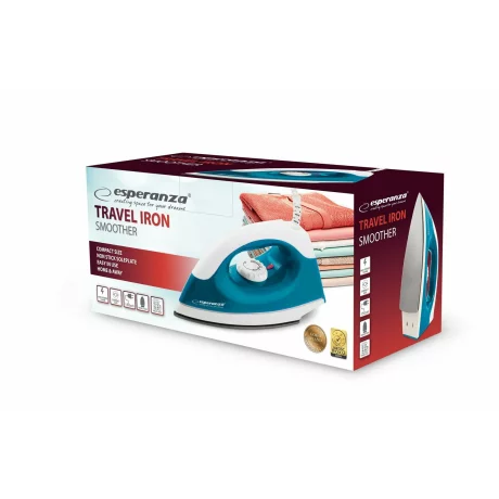 Fier de calcat Esperanza Smoother, EHI001, compact, ideal pentru calatorie, 1200W, Alb/Albastru