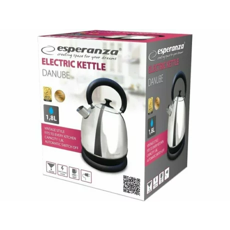 Fierbator electric Esperanza Danube, EKK032S, 2200 W, 1.8l, Argintiu