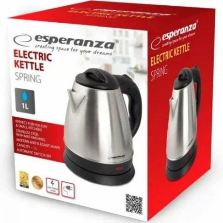 Fierbator electric Esperanza Spring, EKK116X, 1350W, 1l, Argintiu