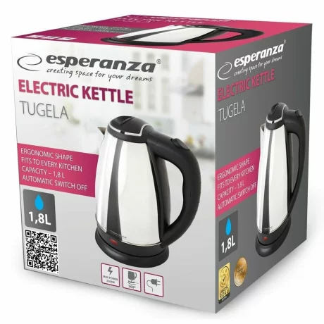 Fierbator electric Esperanza Tugela, EKK104S, 2200W, 1.8l, Argintiu