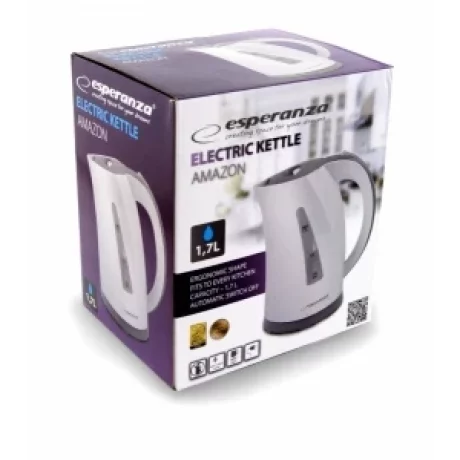 Fierbator electrica Esperanza Amazon, EKK022, 220W, 1.7l, Alb/Gri