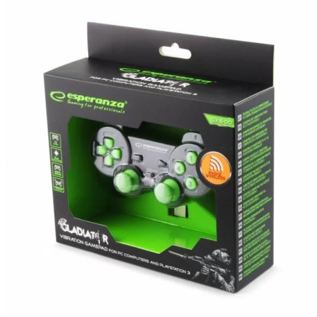 Gamdepad Esperanza Gladiator, EGG108G, cu vibratii, Wireless, PC/PS3, Verde