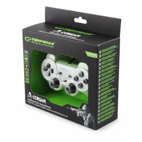 Gamepad Esperanza Corsair, EGG106W, PC/PS2/ PS3, Alb