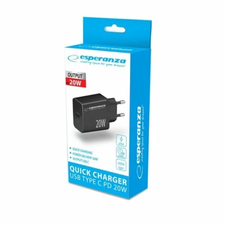 Incarcator de retea Esperanza, EZC104K, 20W, Usb-C PD, Negru