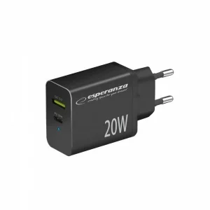 Incarcator de retea Esperanza, EZC105K, 20W Usb-C PD 20W / Usb-A QC 3.0, Negru