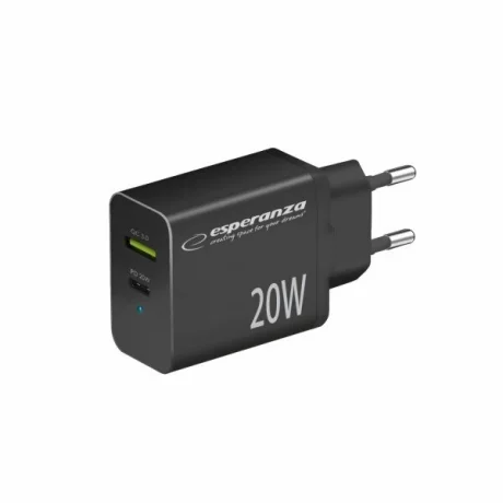 Incarcator de retea Esperanza, EZC105K, 20W Usb-C PD 20W / Usb-A QC 3.0, Negru