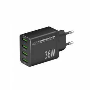 Incarcator de retea Esperanza, EZC107K, 36W 4 x Usb-A QC 18W, Negru