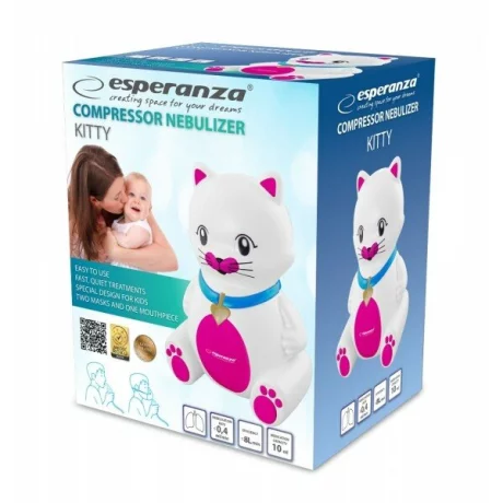 Inhalator/Nebulizator Esperanza Kitty, ECN003, forma pisica, Alb/Roz