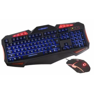 Kit tastatura si mouse gaming multimedia Esperanza Shelter, EGK300, iluminata, 1.5m, USB, Negru/Albastru