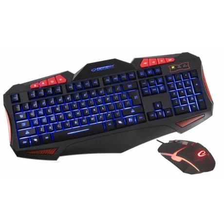 Kit tastatura si mouse gaming multimedia Esperanza Shelter, EGK300, iluminata, 1.5m, USB, Negru/Albastru