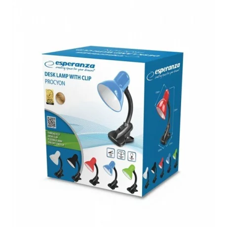 Lampa de birou cu clips E27 Esperanza Procyon, ELD106W, cu brat flexibil, 3W, Alb