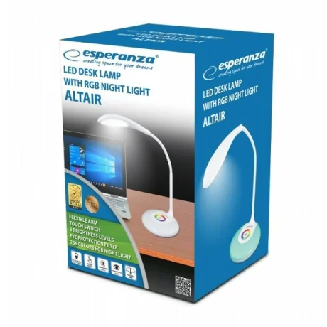 Lampa de birou LED Esperanza Altair, ELD102, RGB, cu brat flexibil 27 cm,3W, Alb/RGB