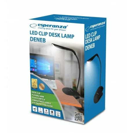 Lampa de birou LED Esperanza Deneb, ELD104K, cu brat flexibil, 3W, Negru