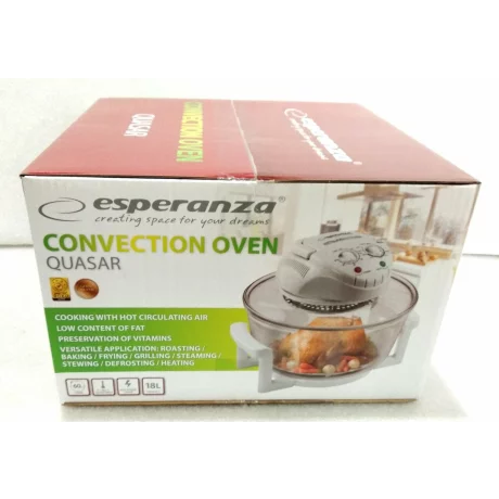 Mini cuptor convectie Esperanza Quasar, EKO003, halogen, 1400 W, 12l, Alb