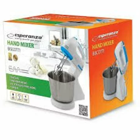 Mixer cu bol Esperanza Biscotti, EKM019WB, 150W, 2.5l, Alb/Albastru