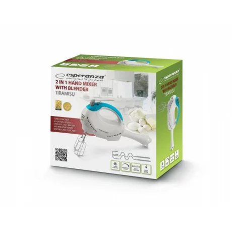 Mixer de mana Esperanz Tiramisu, EKM010, 300W, Alb/Albastru