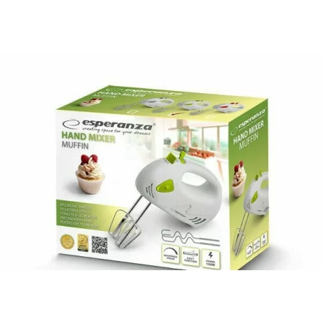 Mixer de mana Esperanza Muffin, EKM007G, 150W, Alb/Verde
