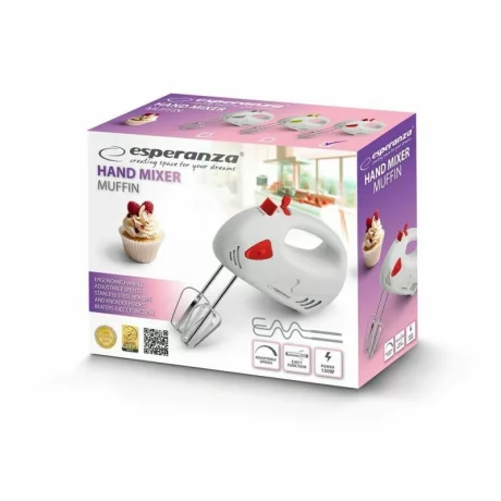 Mixer de mana Esperanza Muffin, EKM007R, 150W, Alb/Rosu