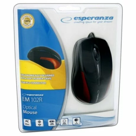 Mouse optic cu fir Esperanza Sirius, EM102R, 3 butoane, Usb, 1000dpi, Negru/Rosu